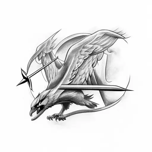 Arrow with cross and phoenix wings tattoo design idea