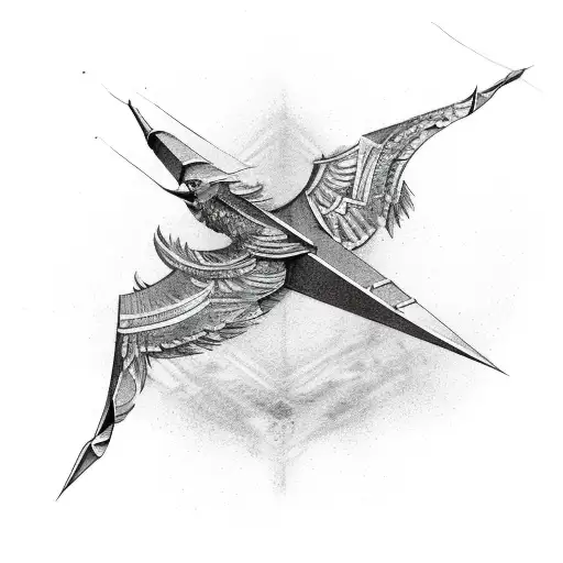 Arrow with cross and phoenix wings tattoo design idea
