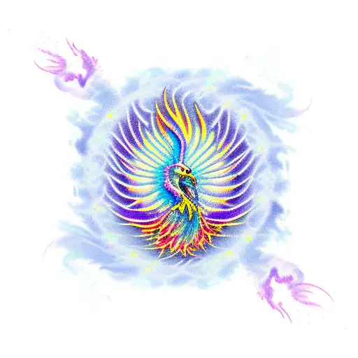 Purple phoenix fire tattoo design idea