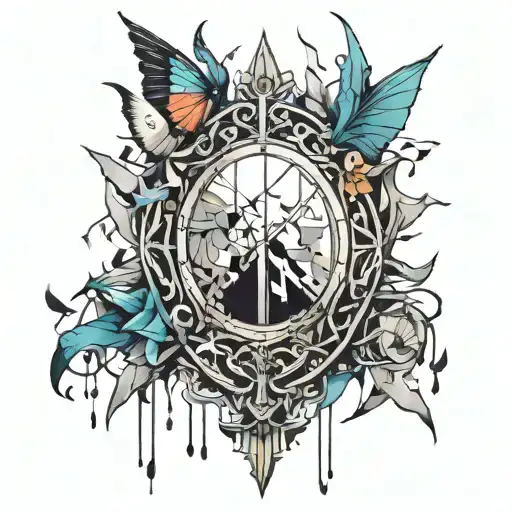 Have a mirror broken in pieces, the broken shards should hold multiple animes, but every shard just one of the following tattoo design idea