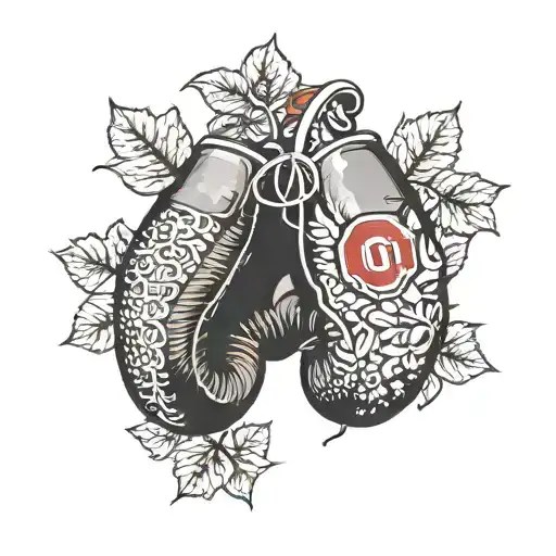 ohio state block o logo with boxing gloves through the o and 7 buckeye leaves around the base of the o tattoo design idea