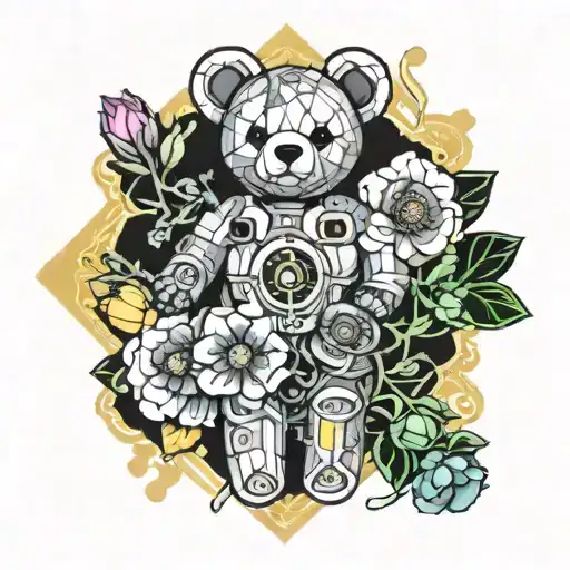 flowers under bandaid with teddy bears  tattoo design idea