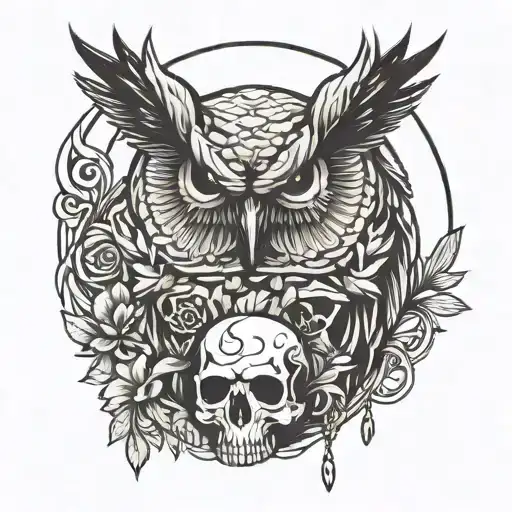 owl and skull tattoo design idea