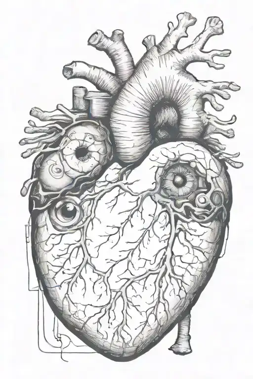 human heart with eyes and eyes around the heart tattoo design idea