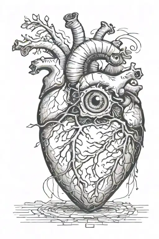 human heart with one eye and around the heart more eyes tattoo design idea