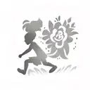 A small silhouette of a child running towards a car with some colorful flowers in the background to represent your love  tattoo design idea