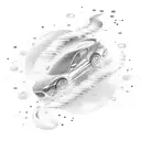 2. A minimalistic line drawing of a car with a trail of footprints leading up to it, symbolizing the excitement of runni tattoo design idea