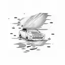 2. A minimalistic line drawing of a car with a trail of footprints leading up to it, symbolizing the excitement of runni tattoo design idea