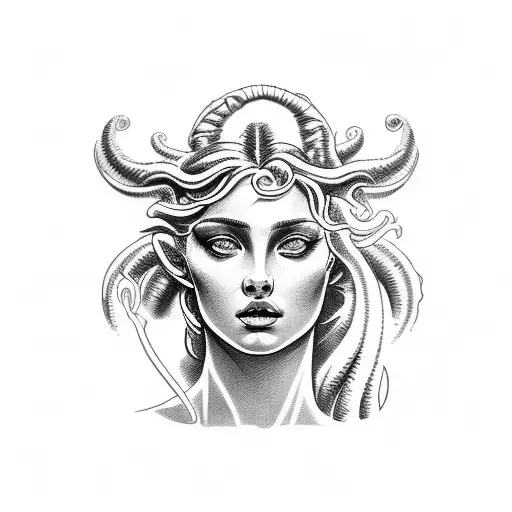 the silhouette of aphrodite with the look of medusa tattoo design idea