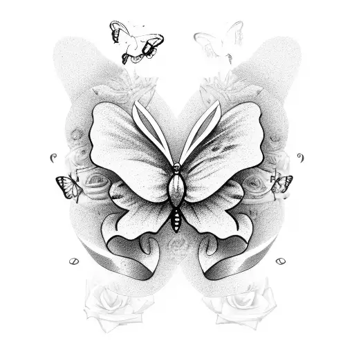 the name Latoria in cursive with butterflies and roses with the letter 888 on the neck  tattoo design idea