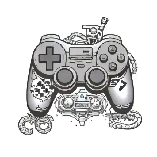 A game controller with motivational symbols and phrases incorporated into the design tattoo design idea