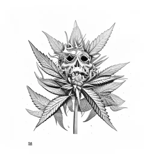 marijuana bud inside babes face tattoo design idea