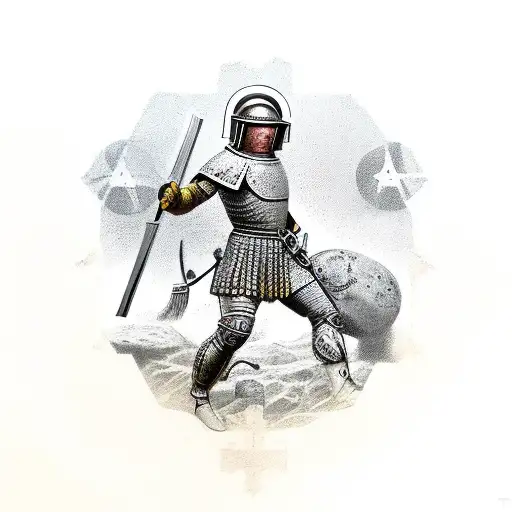 Ancient Roman soldiers conquering outer space tattoo design idea