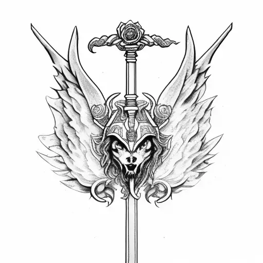 cerberus sword rose wings libra tattoo design idea