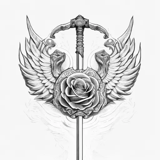 cerberus sword rose wings libra tattoo design idea