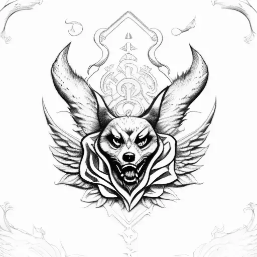 cerberus sword rose wings libra tattoo design idea
