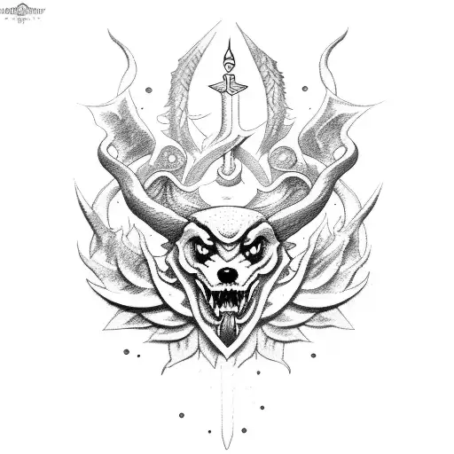 cerberus sword rose wings libra tattoo design idea