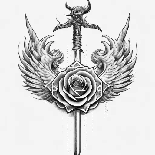 cerberus sword rose wings libra tattoo design idea