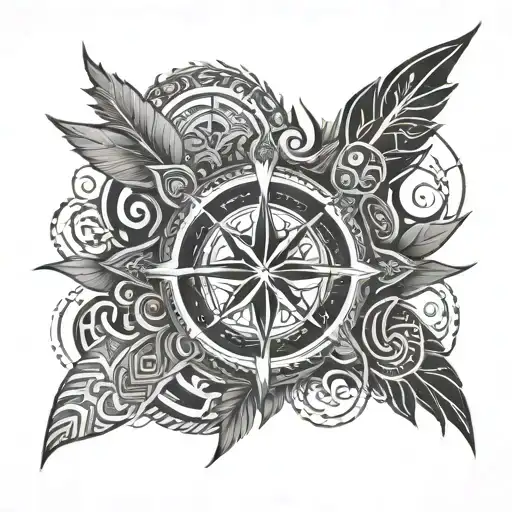 circle Polynesian style tattoo incorporated with Viking compass tattoo design idea