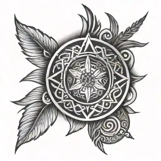 circle polynesian style tattoo incorporated with viking compass tattoo design idea