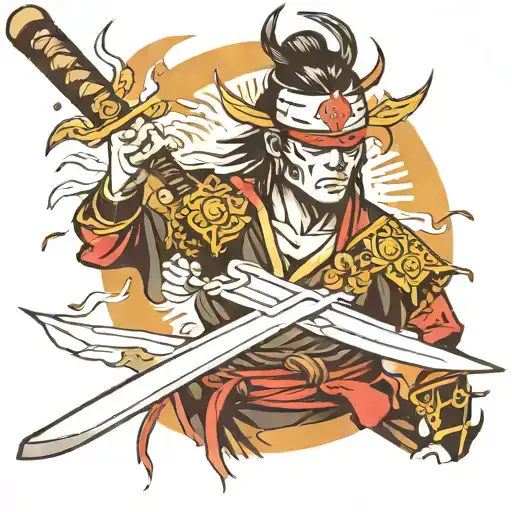 blindfold, samurai sword, and lightning bolt tattoo design idea