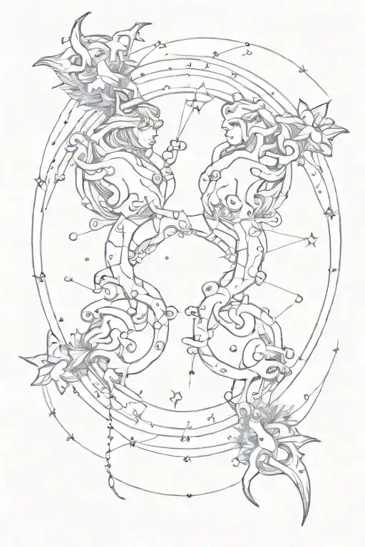 Gemini and Cancer astro constellation intertwined tattoo design idea