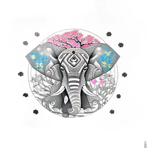 Constellation, elephant, wolf, cherry blossom, Jamaica  tattoo design idea