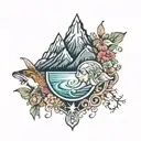 couple tattoo design incorporating elements like god and mountains and rivers  tattoo design idea
