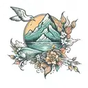 couple tattoo design incorporating elements like god and mountains and rivers  tattoo design idea