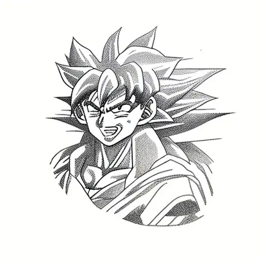 draw me a tattoo with Goku being the center piece, satoru gojo and tanjiro kamado tattoo design idea