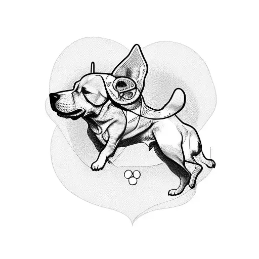 A heart made of protein molecules with a dog silhouette inside tattoo design idea