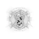 Electrical circuitry intertwined with musical notes tattoo design idea