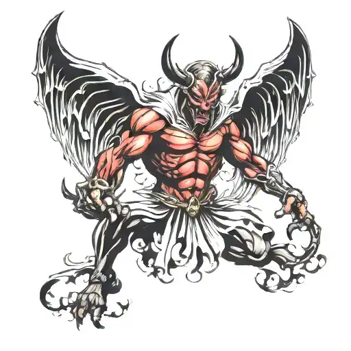 Devil with angel shadow demon standing tattoo design idea