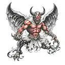 Devil with angel shadow demon standing tattoo design idea