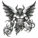Devil with angel shadow demon standing tattoo design idea