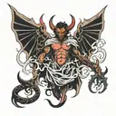 Devil with angel shadow demon standing tattoo design idea