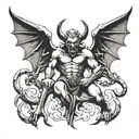 Devil with angel shadow demon standing tattoo design idea