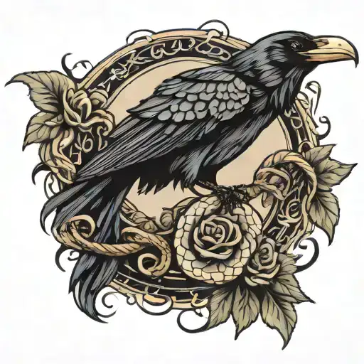 raven and snake tattoo design idea