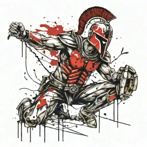 spartan warrior kneeling tattoo design idea