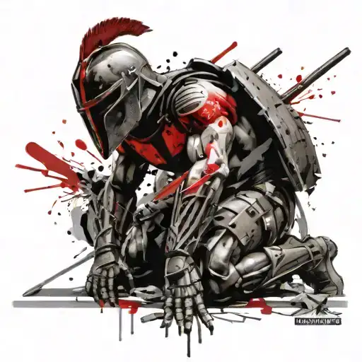 spartan warrior kneeling tattoo design idea