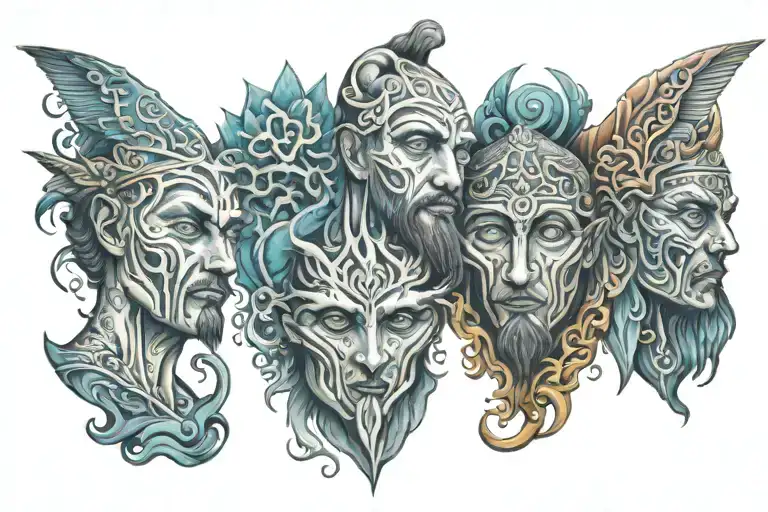 3 brothers separated by their beliefs tattoo design idea