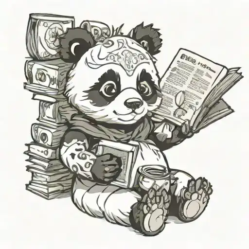 cute panda reading book tattoo design idea
