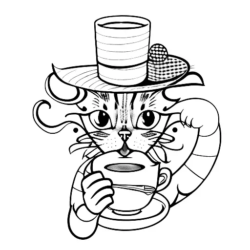 A stylish cat wearing a beret enjoying a cup of coffee tattoo design idea
