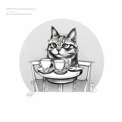 A whimsical café scene with cats as baristas tattoo design idea