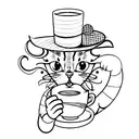 A stylish cat wearing a beret enjoying a cup of coffee tattoo design idea