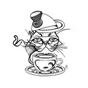A stylish cat wearing a beret enjoying a cup of coffee tattoo design idea