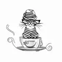 A stylish cat wearing a beret enjoying a cup of coffee tattoo design idea