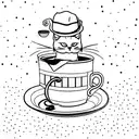 A stylish cat wearing a beret enjoying a cup of coffee tattoo design idea