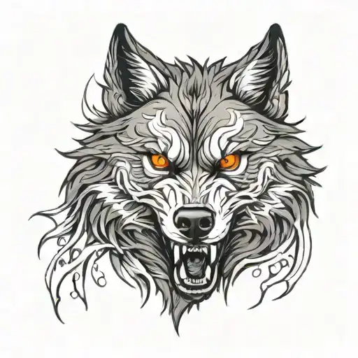Ferocious Wolf snarling with glowing eyes  tattoo design idea