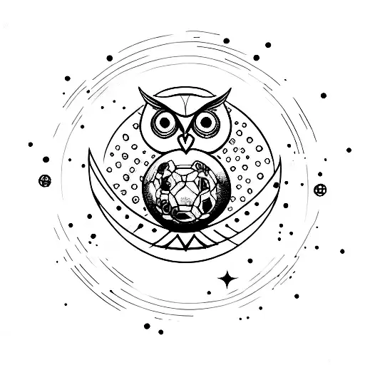 A cosmic owl playing soccer in outer space tattoo design idea